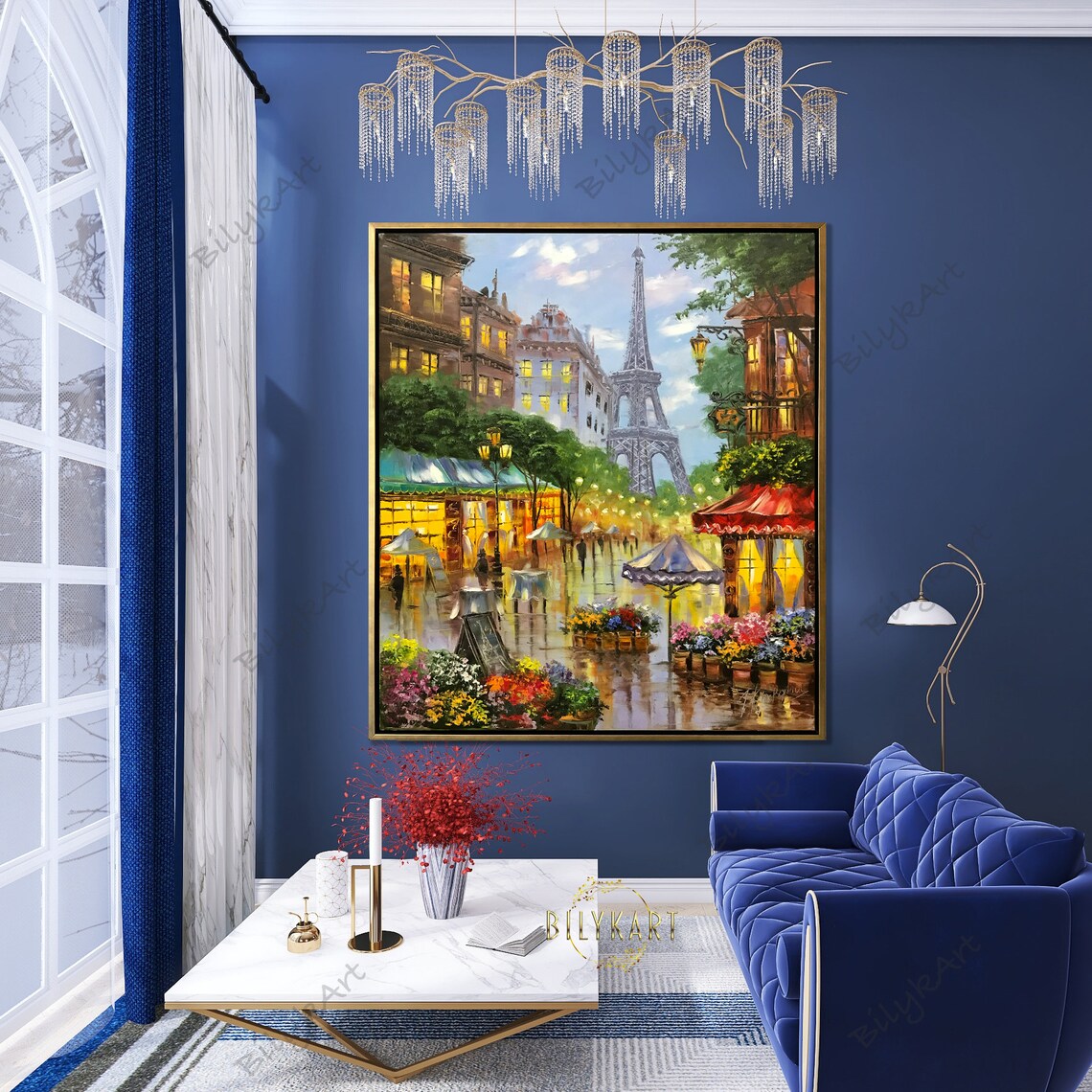 Paris Street Scene Oil Painting, Parisian Market Art Print - Image 3