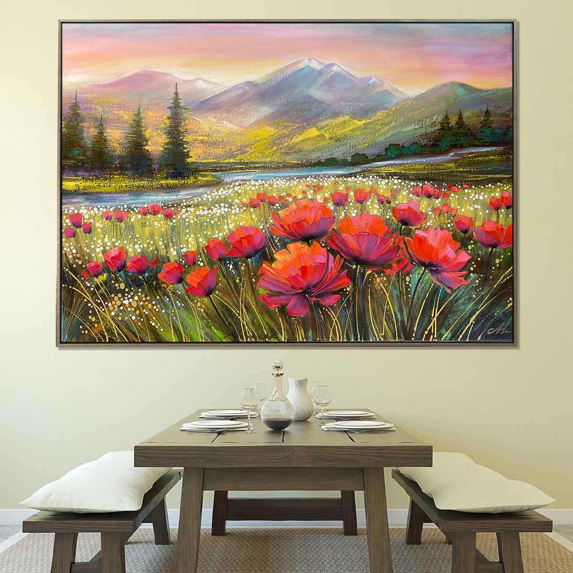Colorado Mountain Art Painting Original Poppy Field Painting Blue Ridge Mountains Wall Art Wildflowers And Mountain Landscape Painting - Image 3