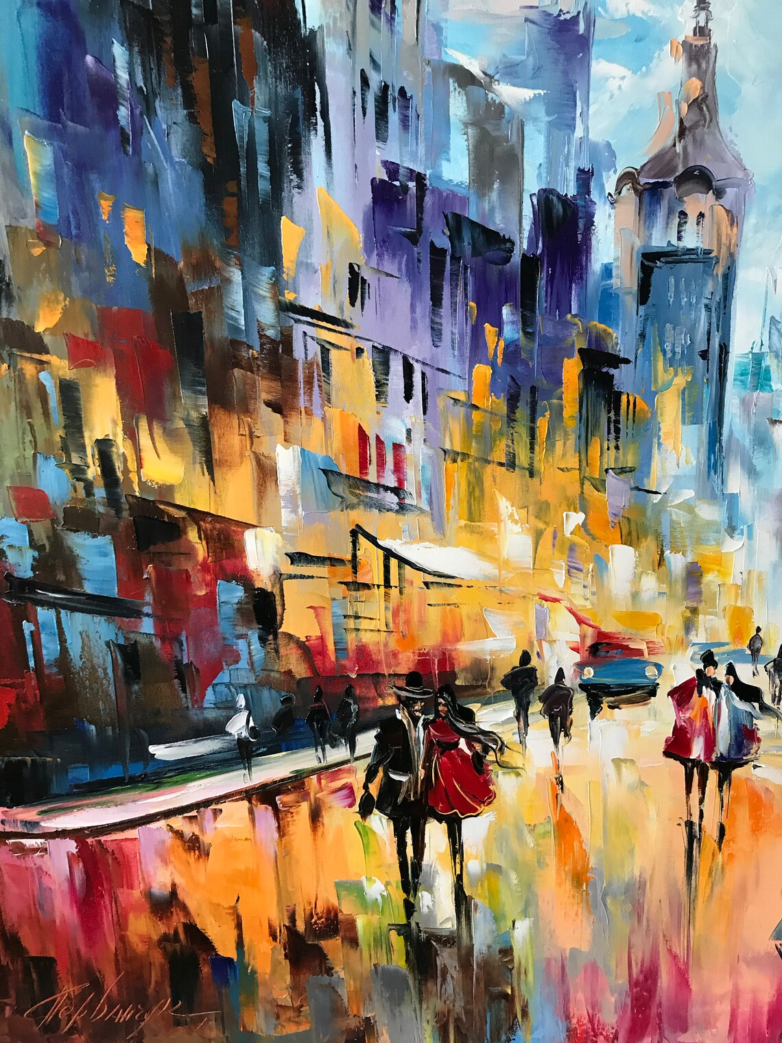 Paris Cafe Abstract City Art Print, Oil Painting - Image 2