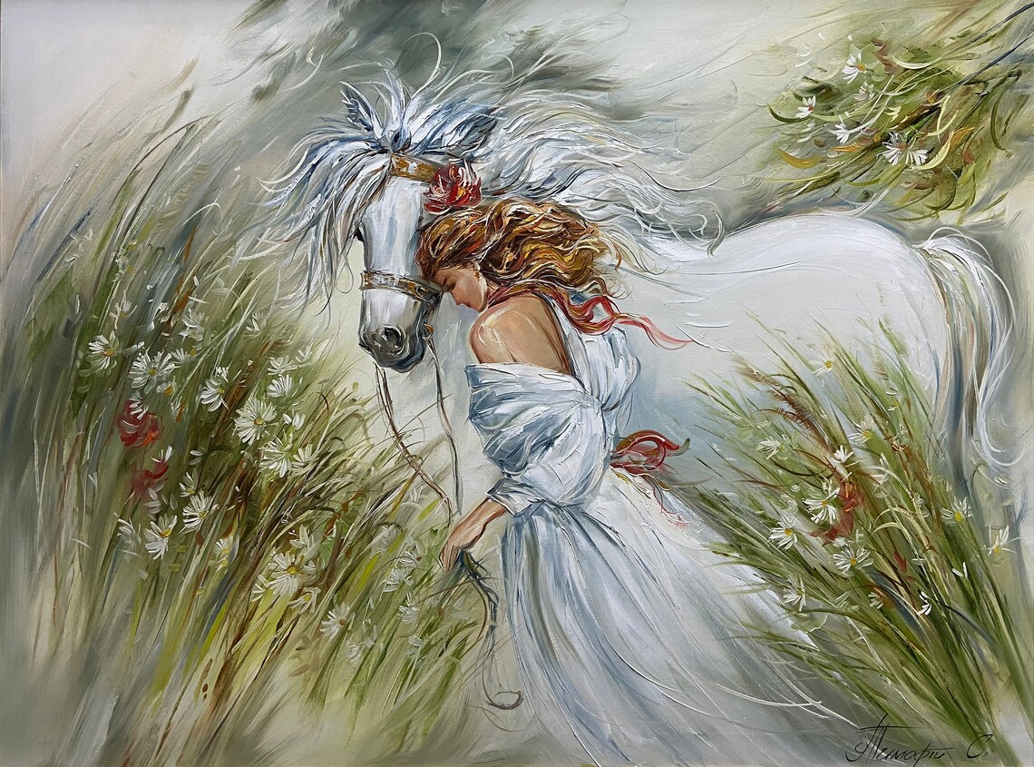 Horse and Girl Painting, Equestrian Art Print