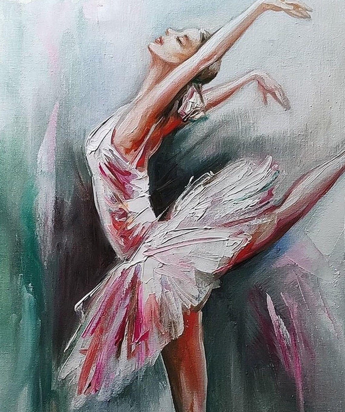 Abstract Ballerina Oil Painting Original Ballerina Room Decor Pink Green Ballet Art Work Dancer Wall Art Modern Ballerina Painting On - Image 2