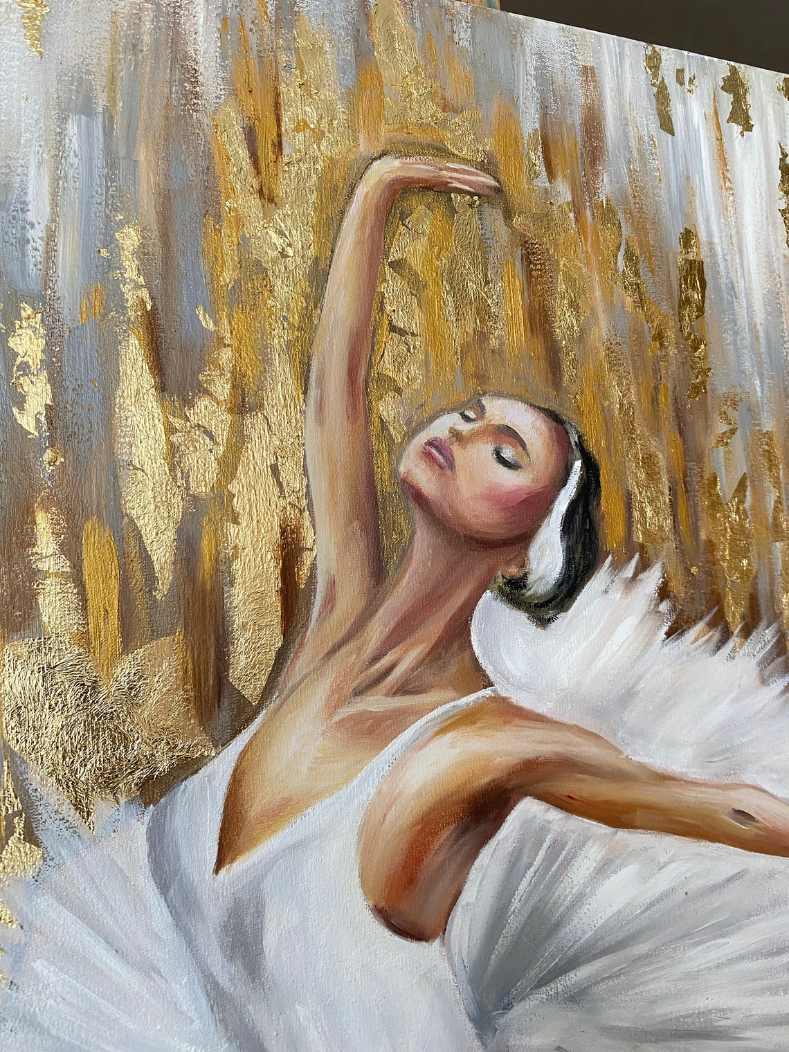 Abstract Ballerina Oil Painting Original Gold Ballerina Wall Decor Dancing Girl Art Ballet Painting Gold Leaf Ballerina Painting On - Image 3