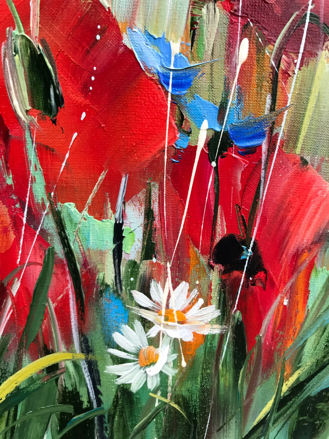 Ukrainian Poppy Field Painting Original Art Work Wildflowers Ukrainian Oil Painting Landscape Red Poppies Painting Support Ukraine Artist - Image 2