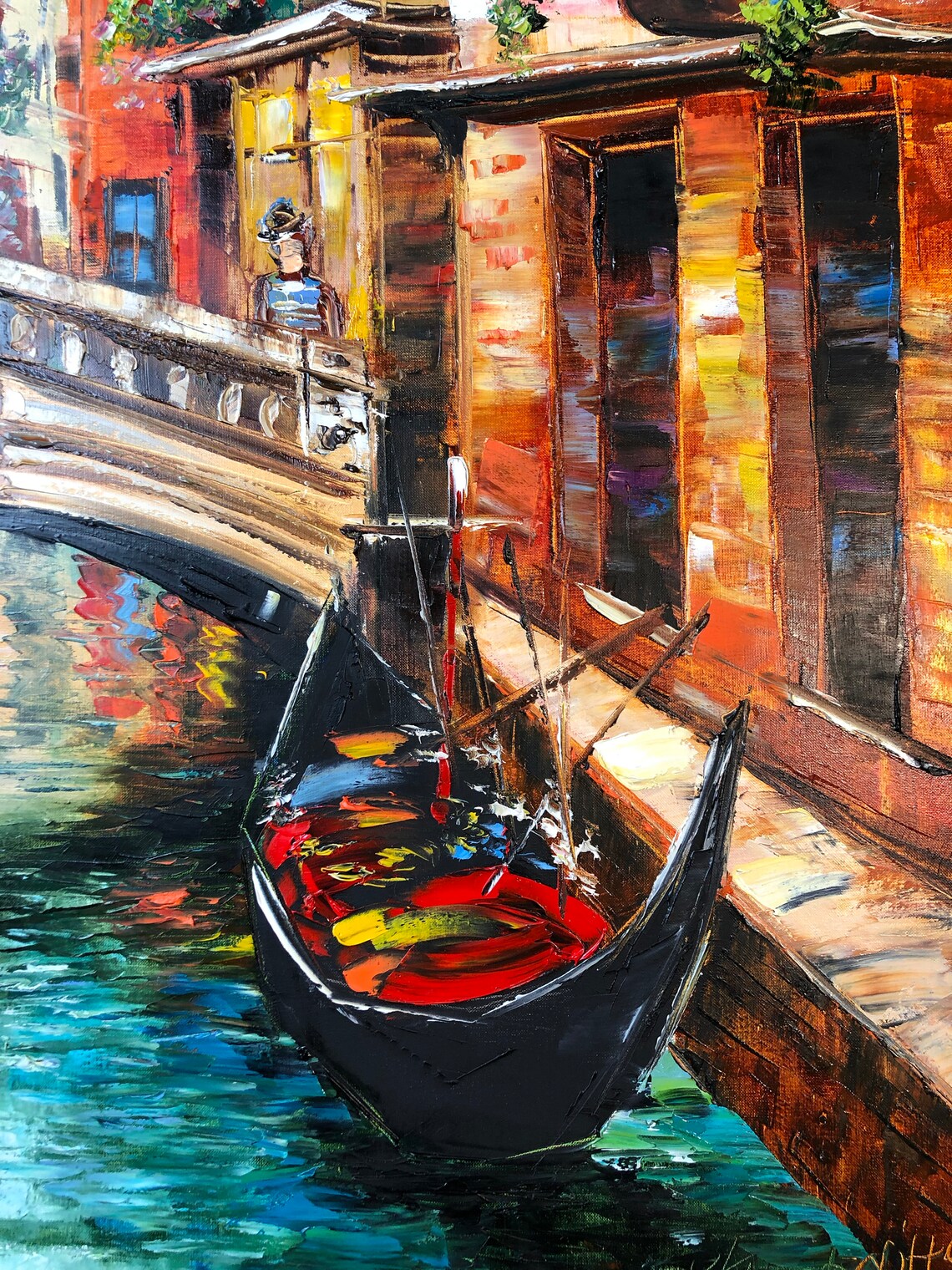 Venice Gondola Travel Poster, Italian Oil Painting - Image 2