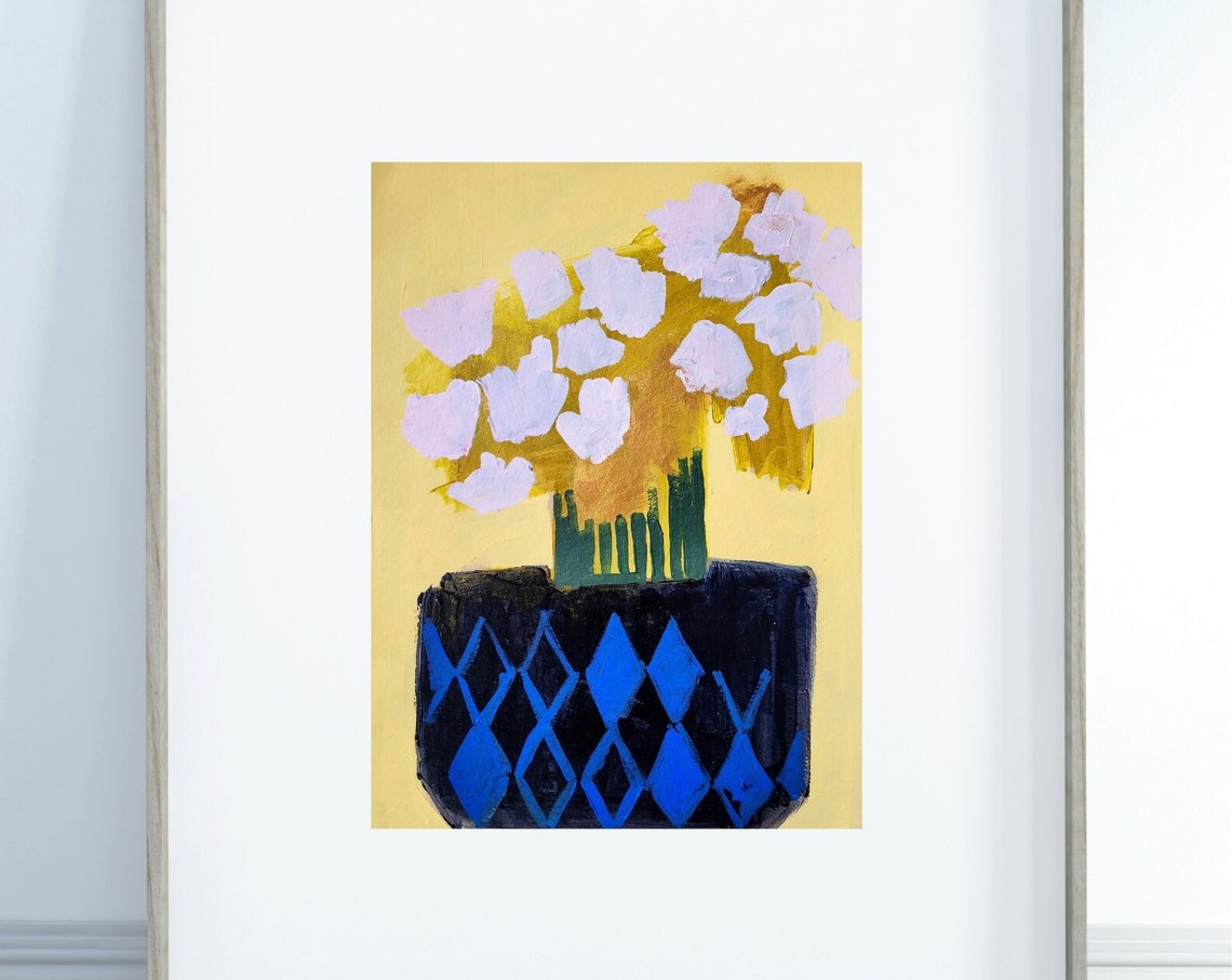 Graceful White Blossoms In Patterned Blue Vase Floral Poster - Image 3
