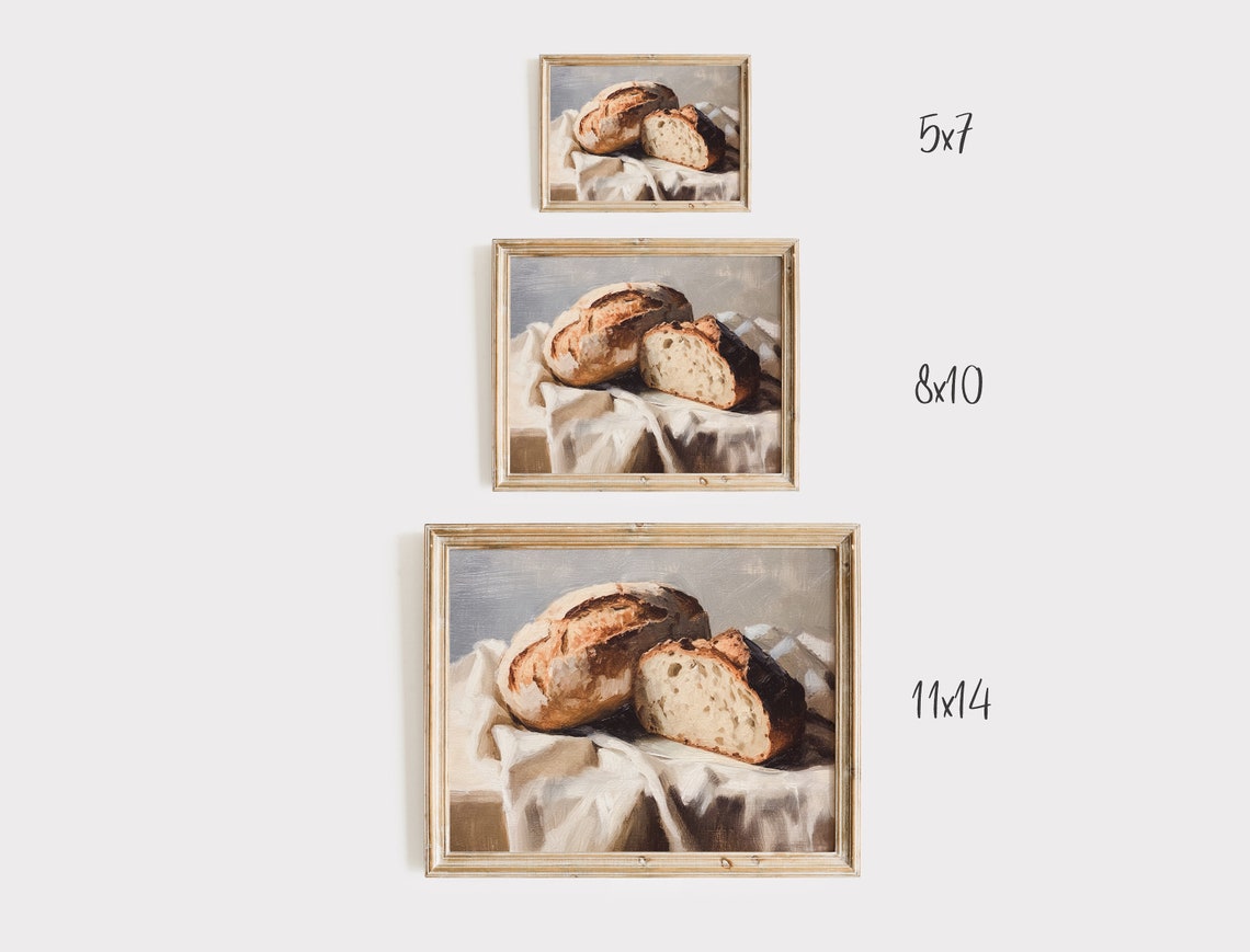 Rustic Sourdough Bread Still Life Kitchen Vintage Oil Painting Poster - Image 2