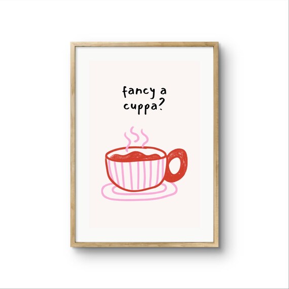 Fancy A Cuppa Cute Playful Red Teacup British Kitchen Poster