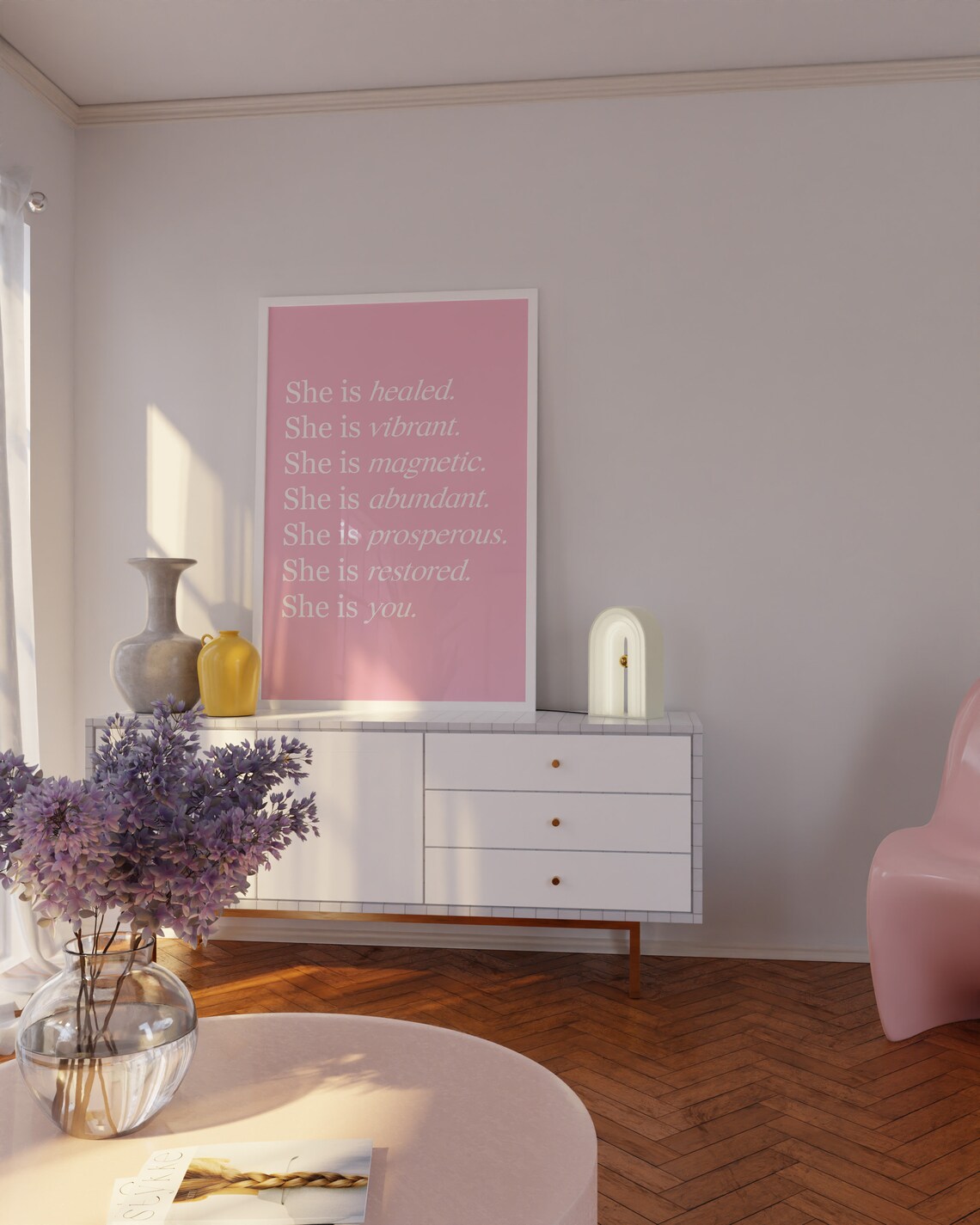 She Is Healed Vibrant Magnetic Abundant Pink Affirmation Self Love Poster - Image 3