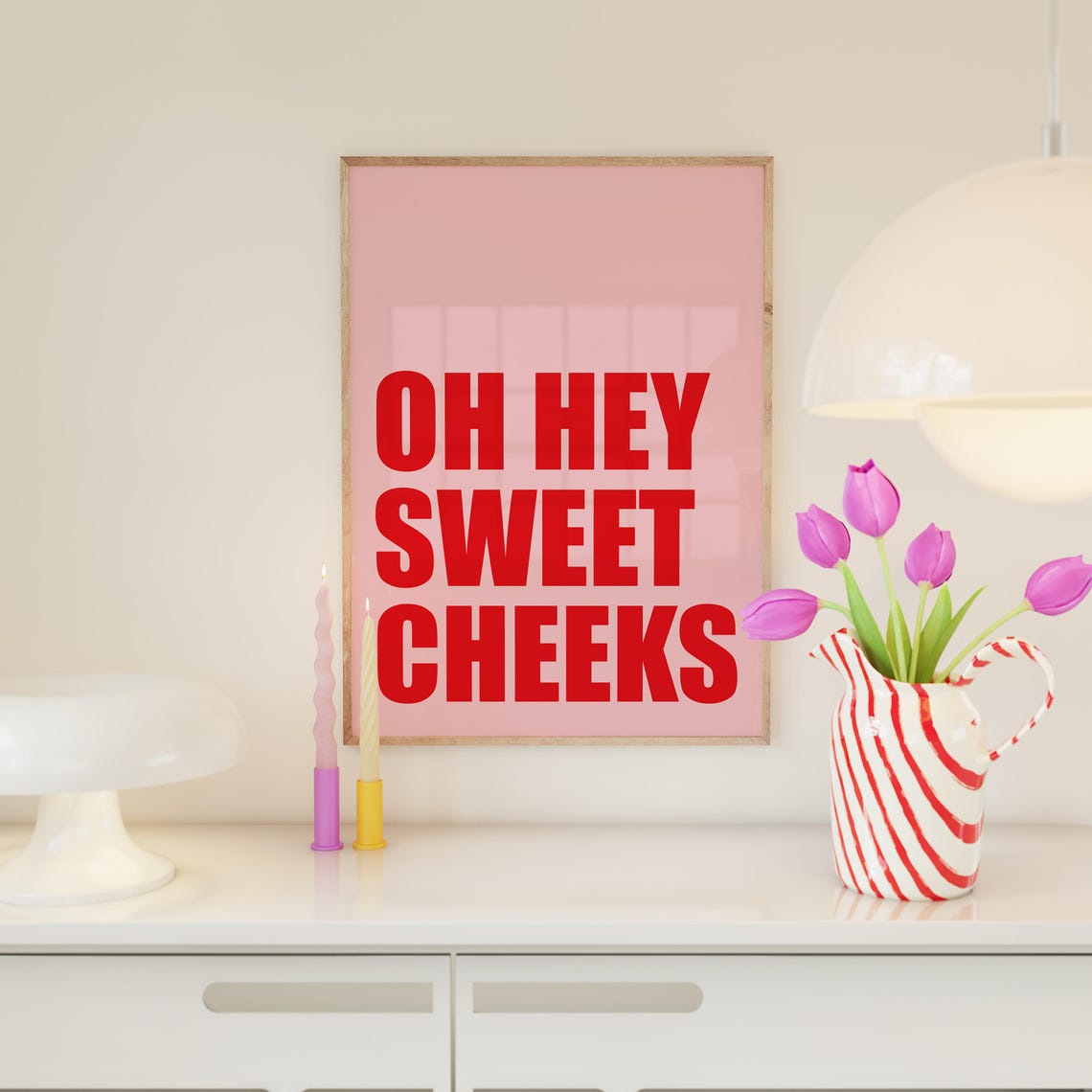 Oh Hey Sweet Cheeks Red Pink Funny Bathroom Wall Art Posters - Image 3