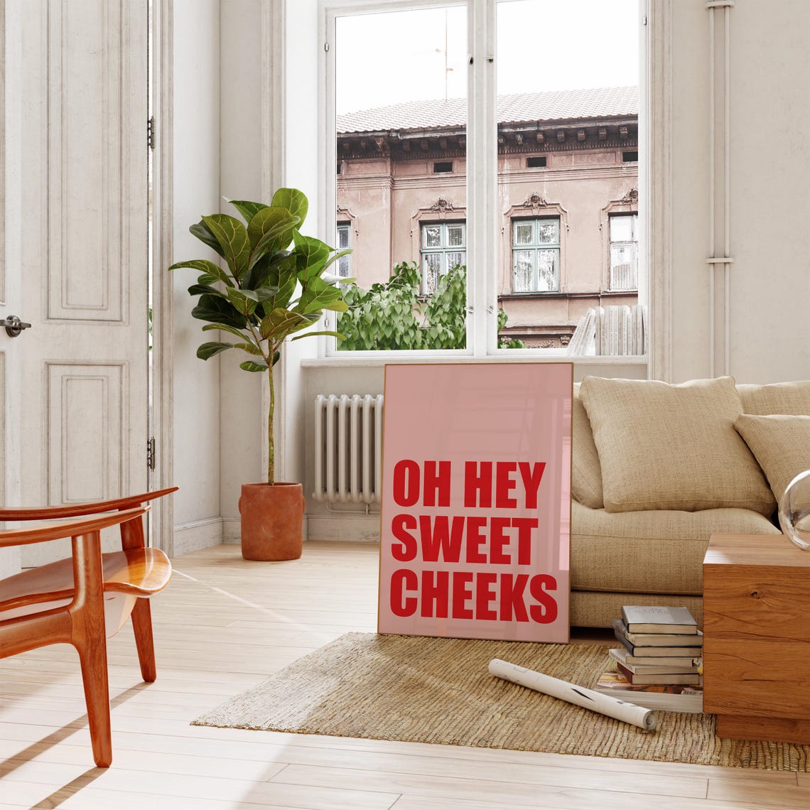 Oh Hey Sweet Cheeks Red Pink Funny Bathroom Wall Art Posters - Image 5