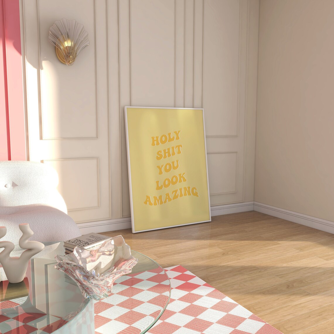 Holy Shit You Look Amazing Yellow Retro Groovy Bathroom Mirror Poster - Image 4
