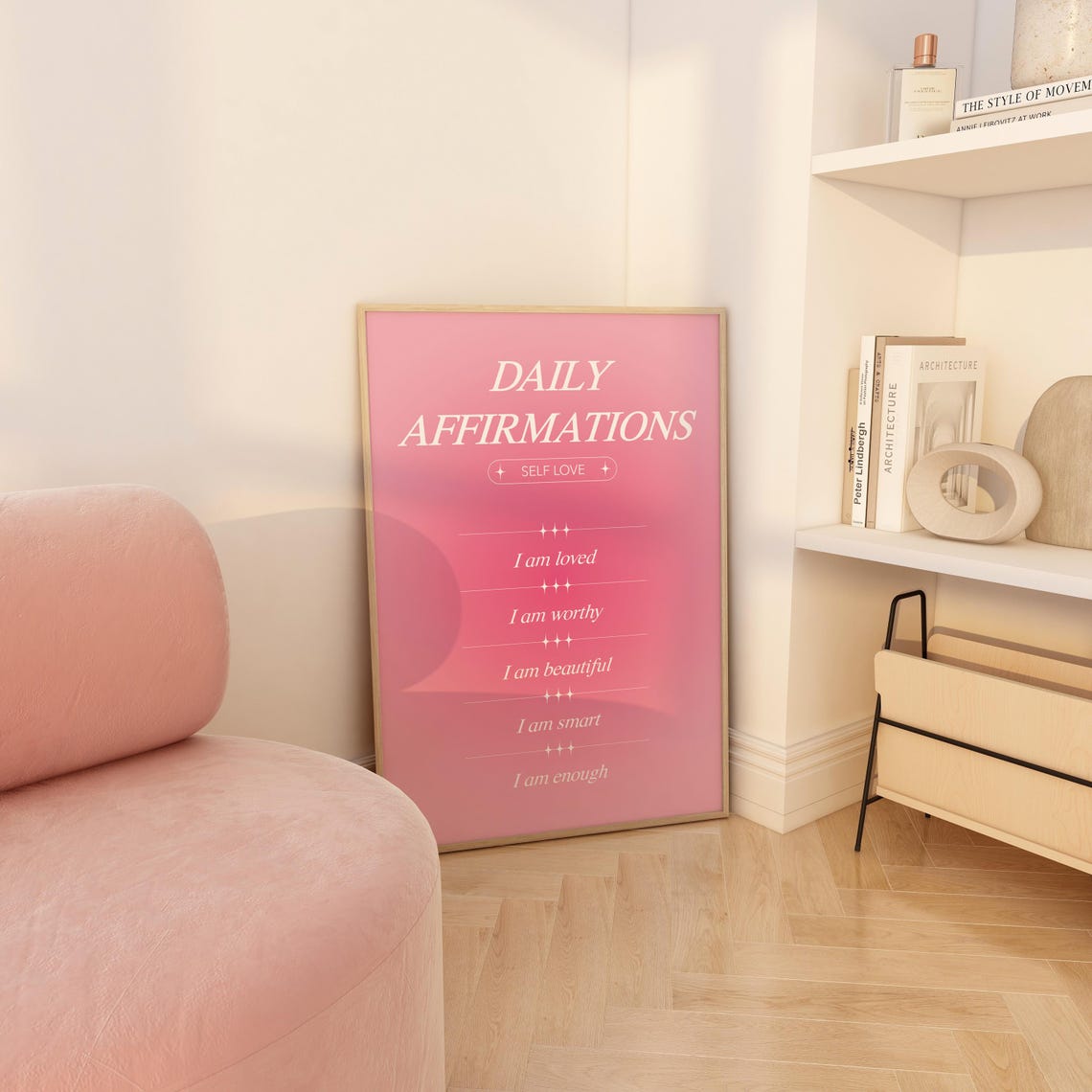 Daily Affirmations Self Love Pink Aura Quote Wall Art Poster - Image 4