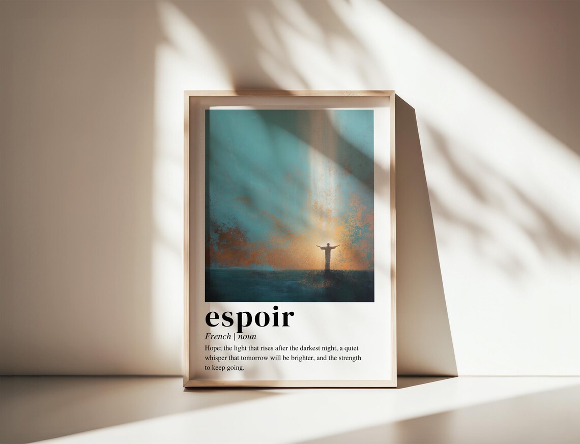 Espoir French Word Art Silhouette at Sunset Hope Definition Poster