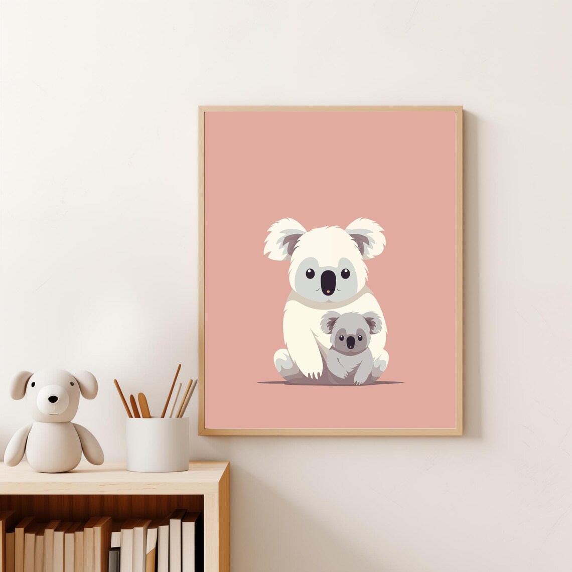Mommy And Baby Koala Hugging Soft Pink Nursery Wall Art Poster