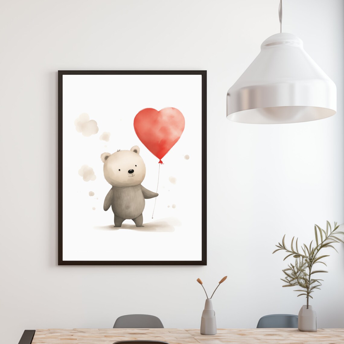 Cute Bear Holding Red Heart Balloon Watercolor Valentine Love Poster - Image 5