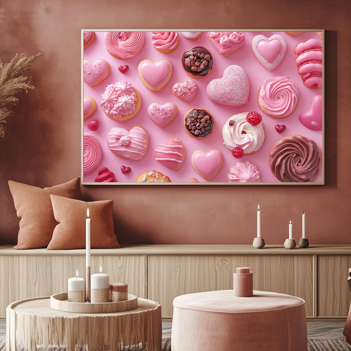 Pink Heart Pastries Valentines Day Pattern Cookies Art TV Poster - Image 2