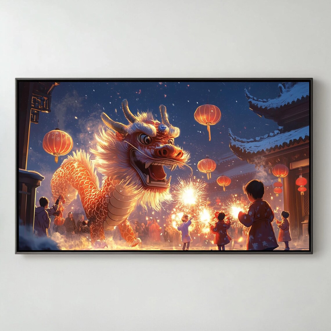 Chinese Dragon Dance Lanterns Night Festival Painting TV Poster