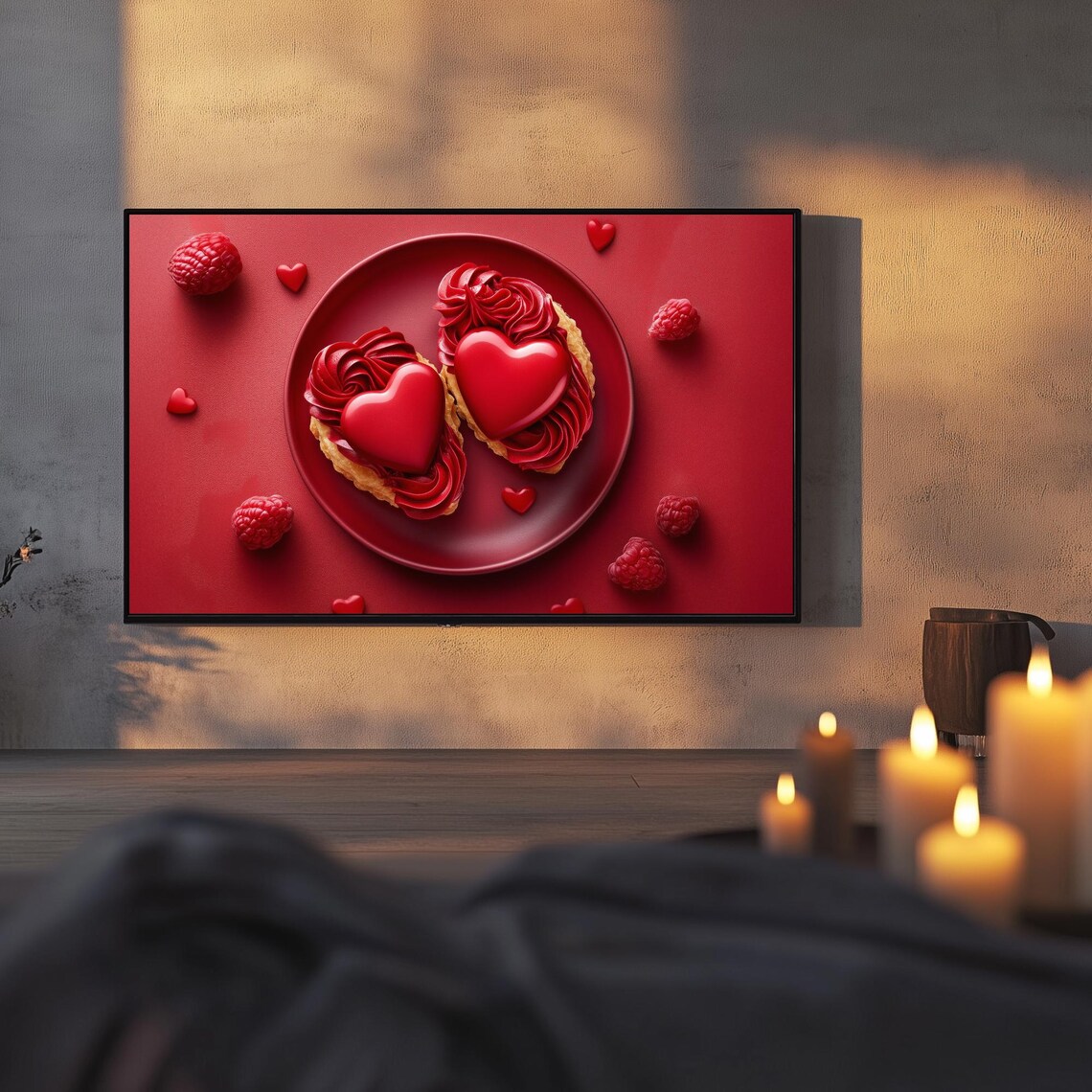 Red Heart Pastries Valentines Day Plate Dessert Art Frame TV Poster - Image 3