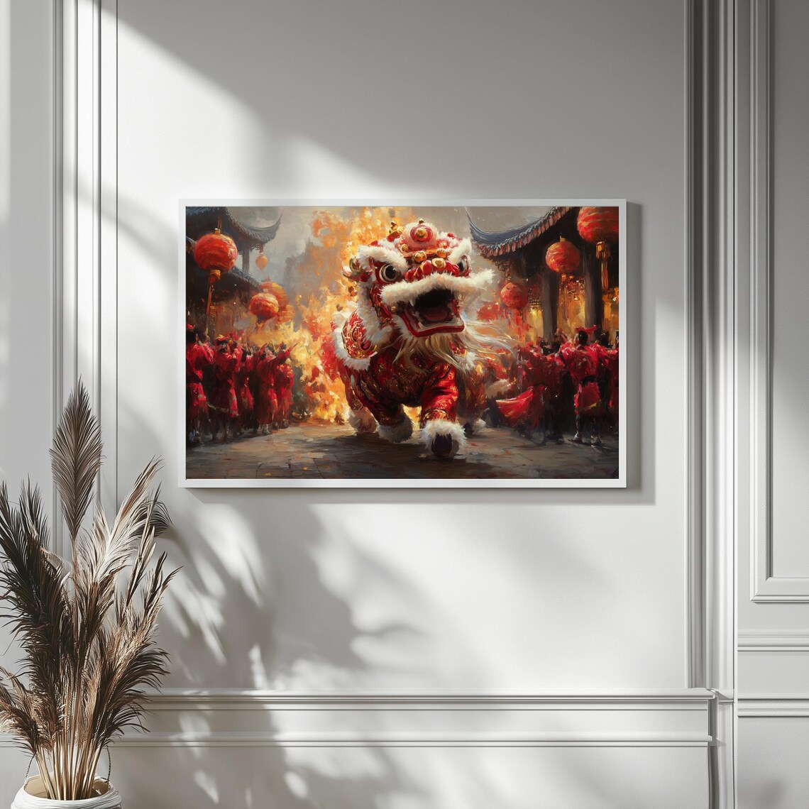 Chinese Lion Dance Lanterns Street Festival Painting TV Poster - Image 4
