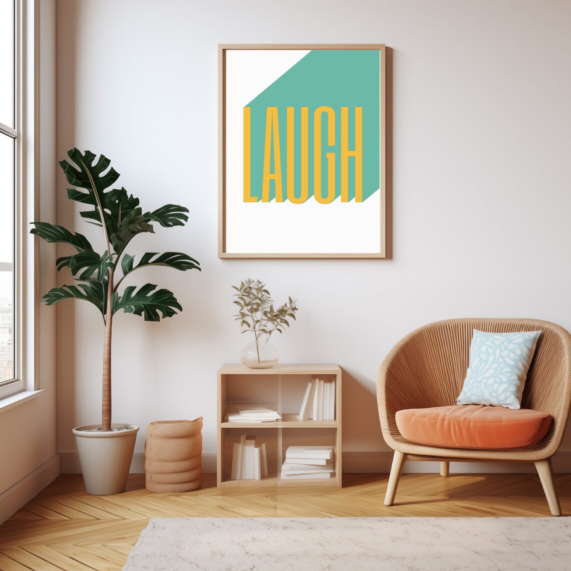 Laugh Bold Retro Typography Yellow Teal Modern Home Decor Wall Print - Image 4