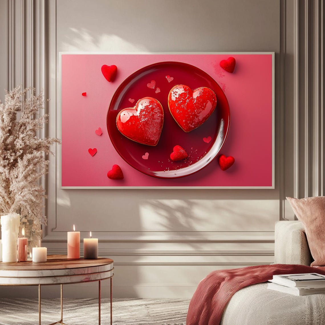 Red Heart Pastries Plate Valentines Day Dessert Art Frame TV Poster - Image 5