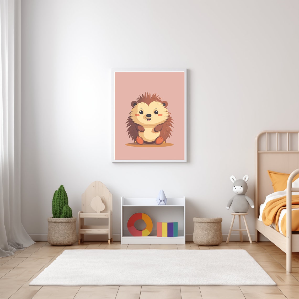 Cute Baby Hedgehog Cartoon Pink Nursery Kids Room Decor Wall Poster - Image 4