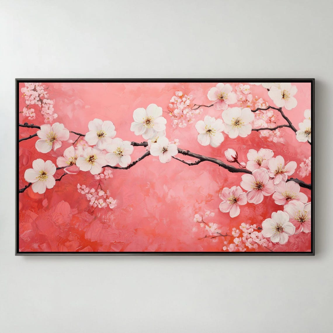White Cherry Blossoms Coral Pink Spring Floral Art Frame TV Poster
