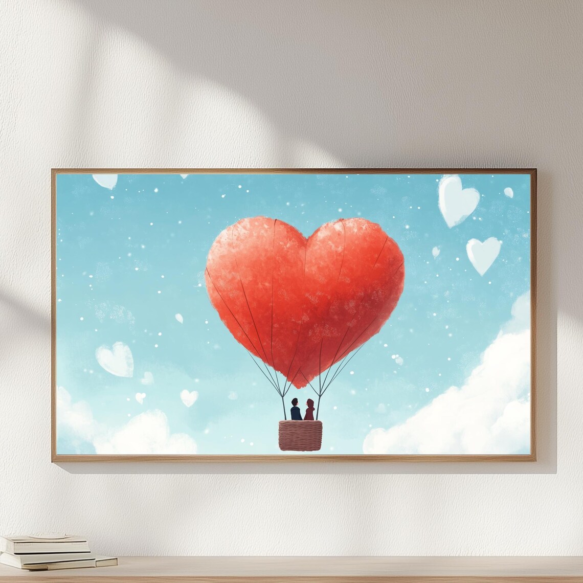 Heart Hot Air Balloon Couple Blue Sky Valentines Day Art TV Poster