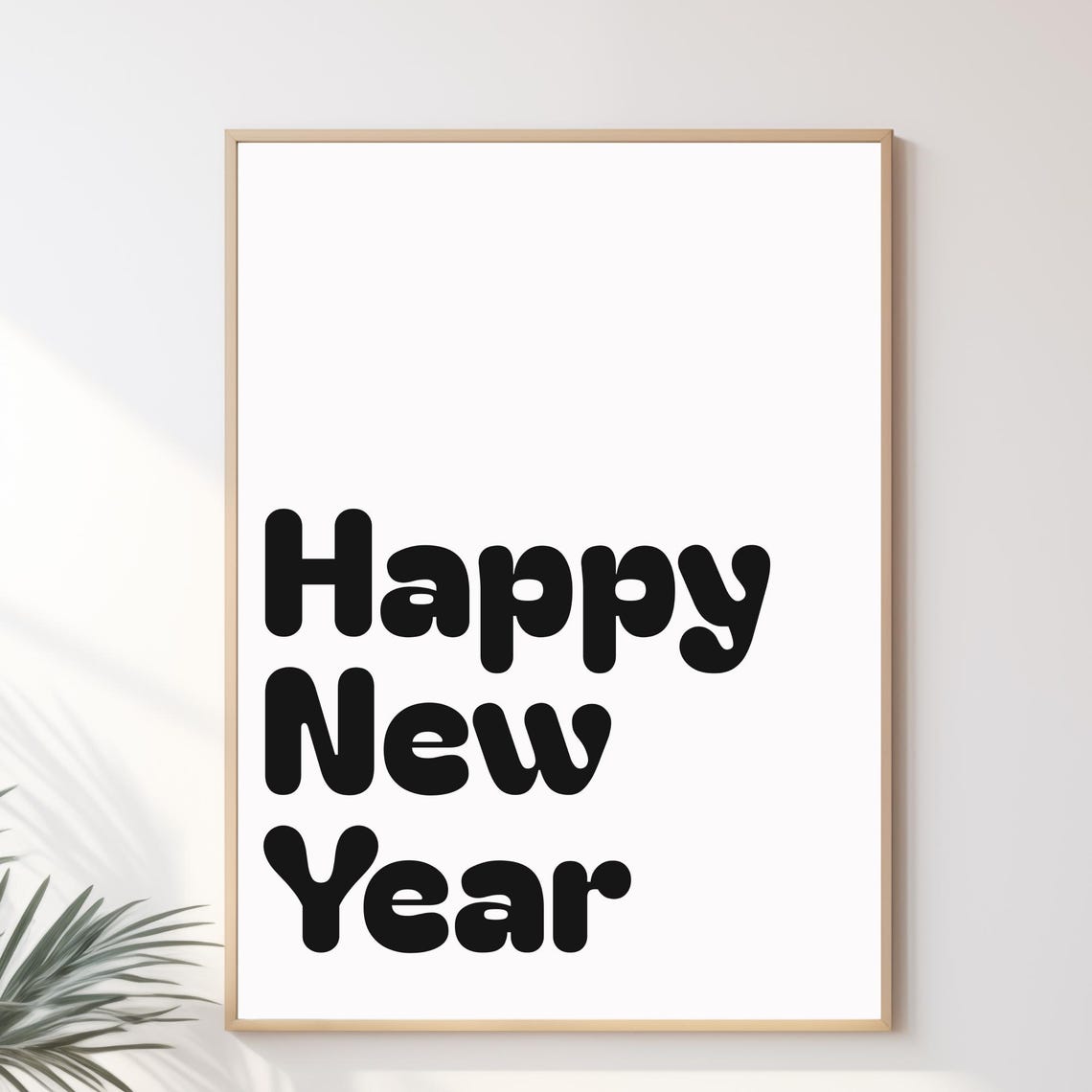 Happy New Year Bubble Letters Black White Retro Party Wall Poster