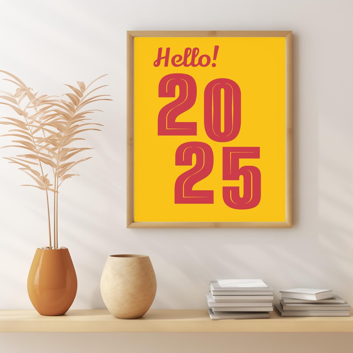 Hello 2025 Bold Retro Red Yellow Typography New Year Party Poster - Image 2