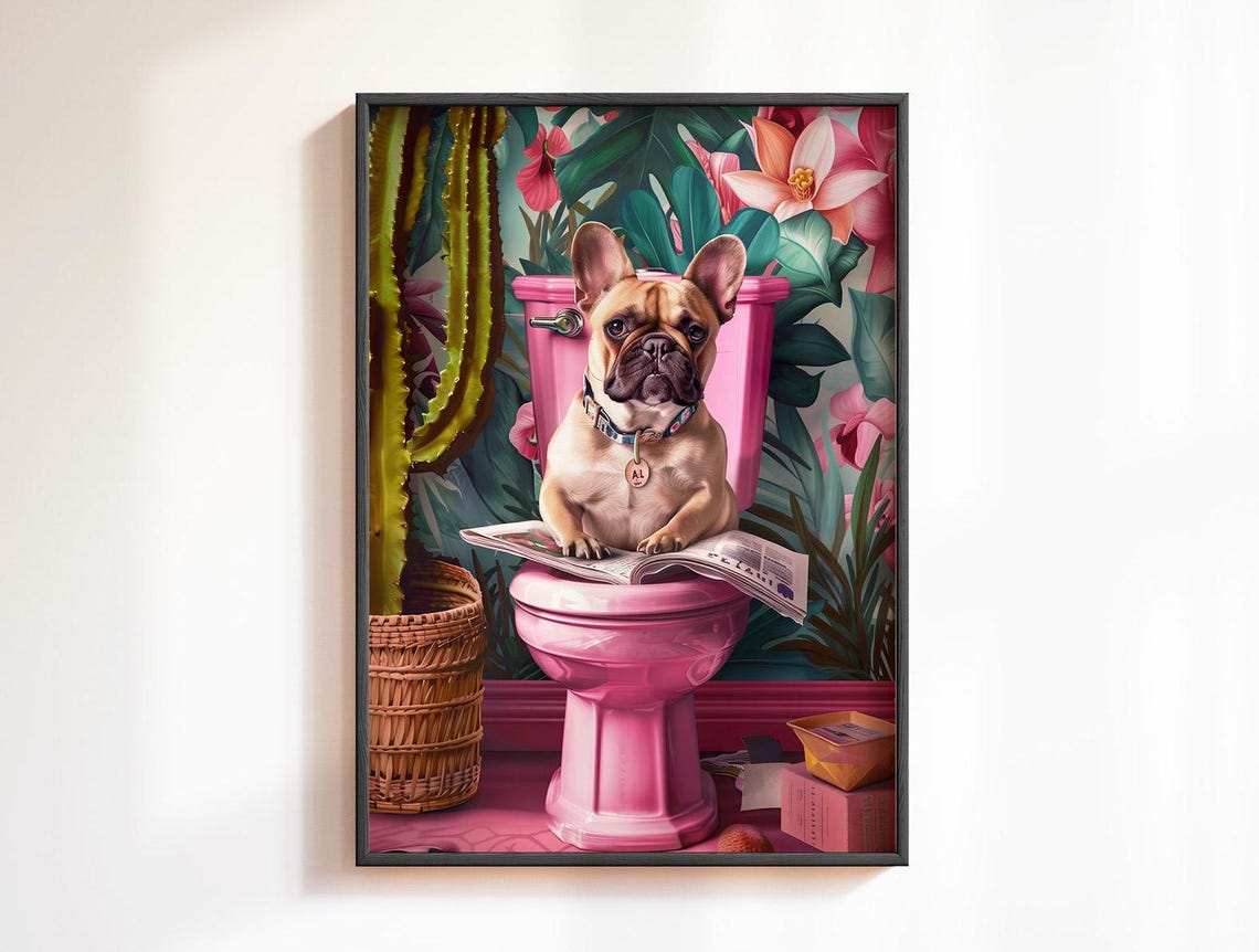 French Bulldog Prints Funny Bathroom Decor Funny Posters Toilet Wall Art Funny Dog Poster Bathroom Wall Art Toilet Prints Dog On Toilet Art - Image 5