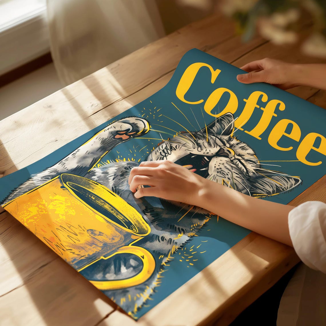 Funny Coffee Cat Print Wall Art Funny Cat Poster Retro Drink Poster Kitchen Decor Coffee Shop Decor Gift For Coffee Lovers Coffee Wall Art - Image 3