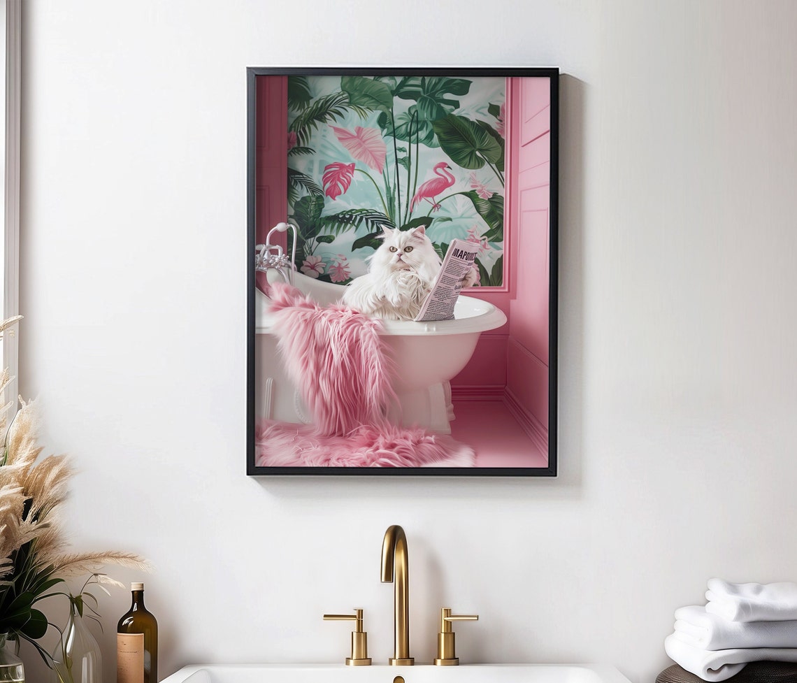 Bathroom Cat Reading in Bathtub Poster - Image 3
