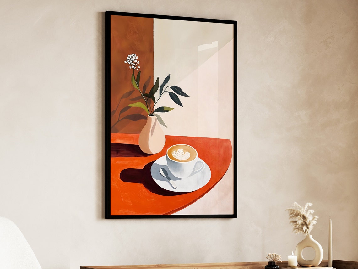 Minimalist Coffee Cup Latte Art And Boho Vase Kitchen Poster - Image 4