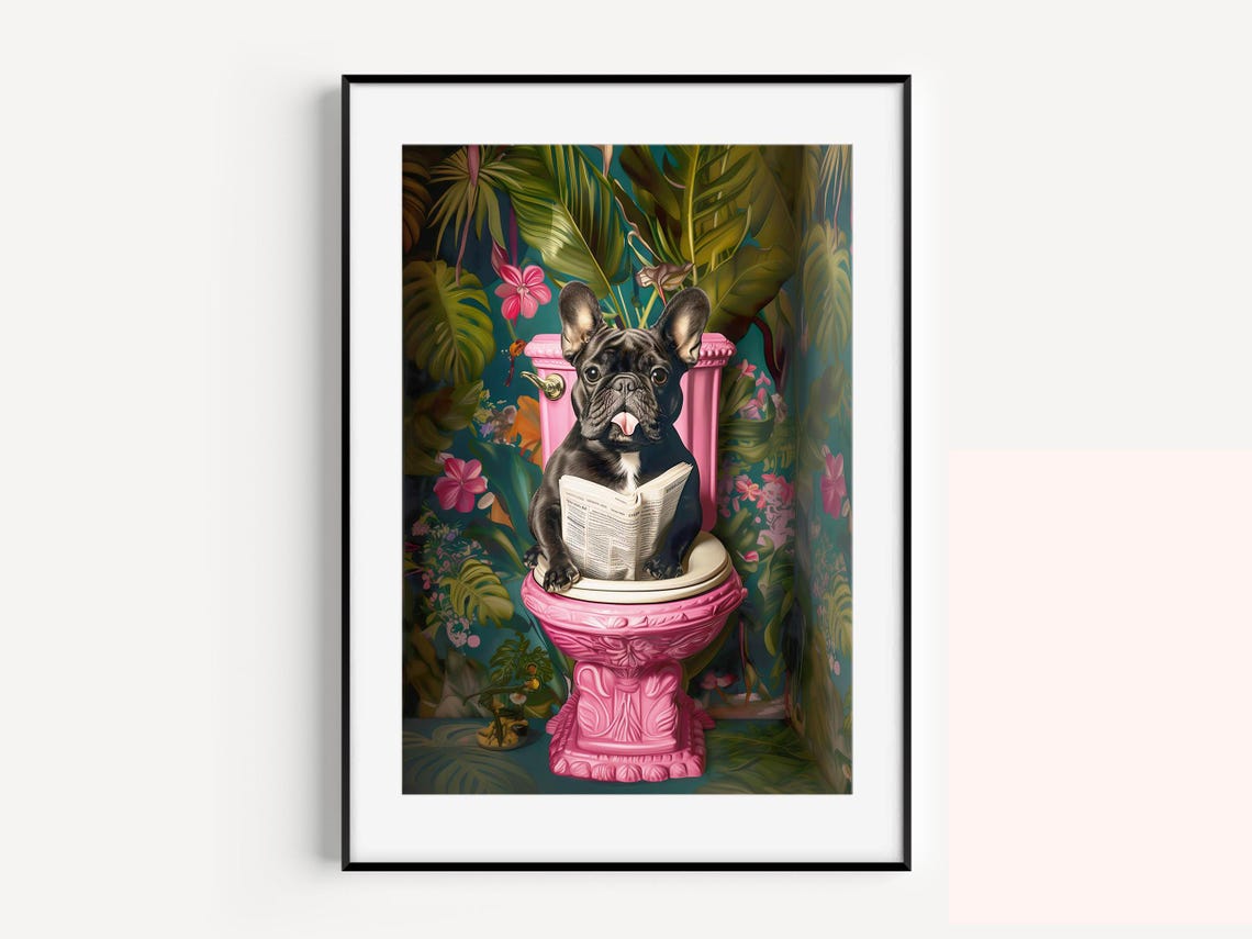 Bathroom Black French Bulldog Reading On Toilet Print Funny Dog Print Toilet Wall Art Bathroom Wall Art Funny Bathroom Decor Dog On Toilet - Image 4