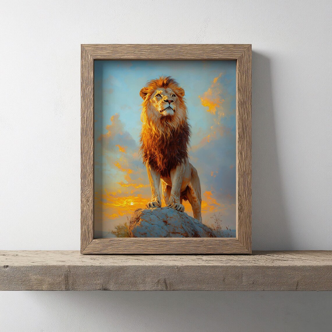 Majestic Lion Standing Rock Sunset Golden Mane Wildlife Portrait Poster - Image 2