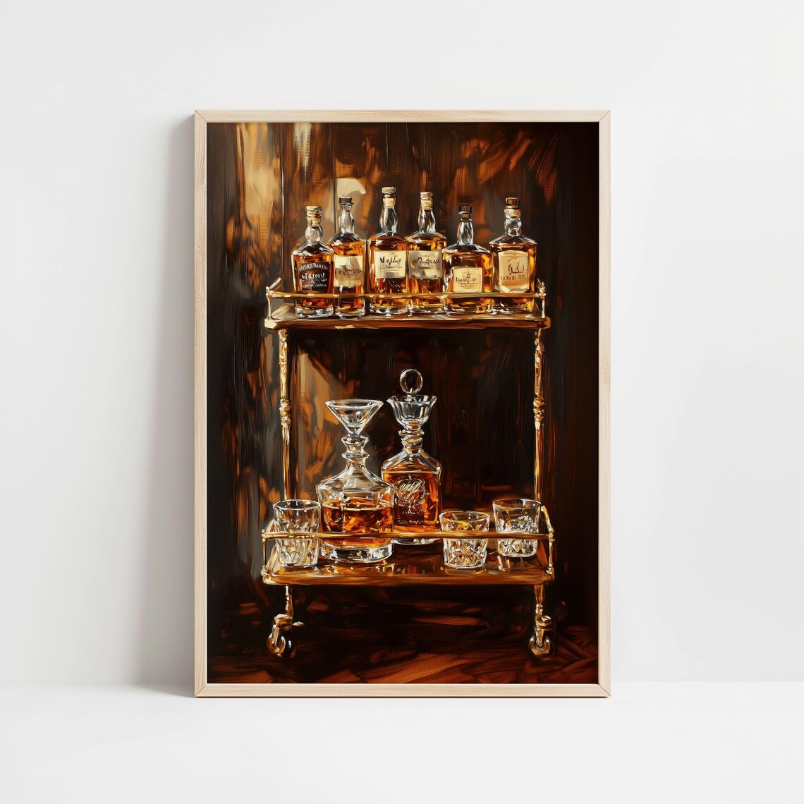 Vintage Whiskey Bar Cart With Bottles and Decanters Art Poster - Image 8