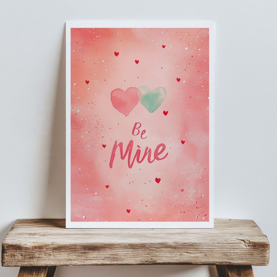Be Mine Watercolor Pink Hearts Valentine Love Romantic Script Poster - Image 5