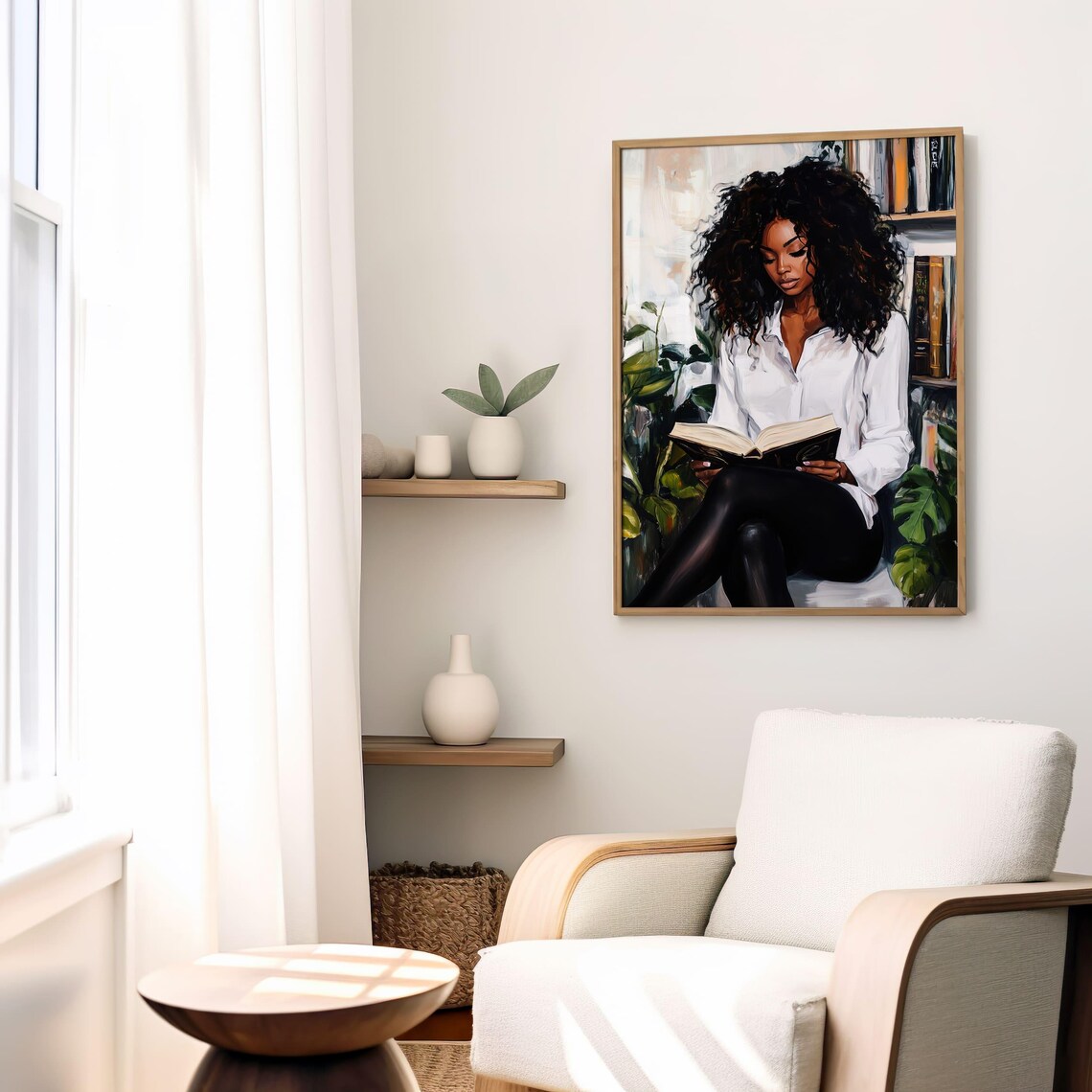 Black Woman With Natural Curls Reading Cozy Bookish Art Poster - Image 4