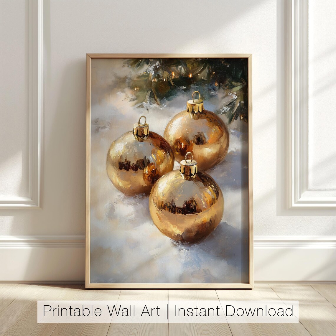 Gold Christmas Ornament Baubles Vintage Snow Holiday Still Life Poster