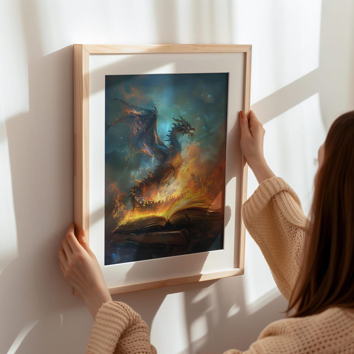 Fiery Dragon Rising From Burning Book Epic Fantasy Art Poster - Image 8