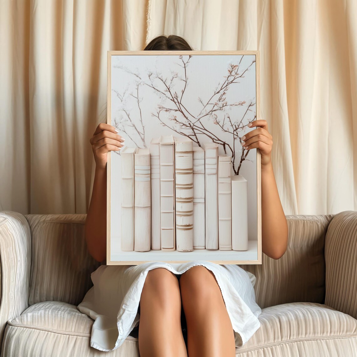 Minimalist Book Lover Art Print, Neutral Reading Nook - Image 2