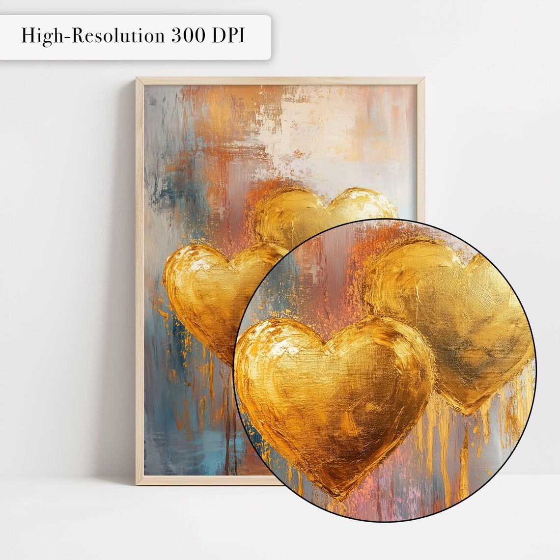 Pair Of Gold Hearts Abstract Dripping Paint Romantic Art Poster - Image 4