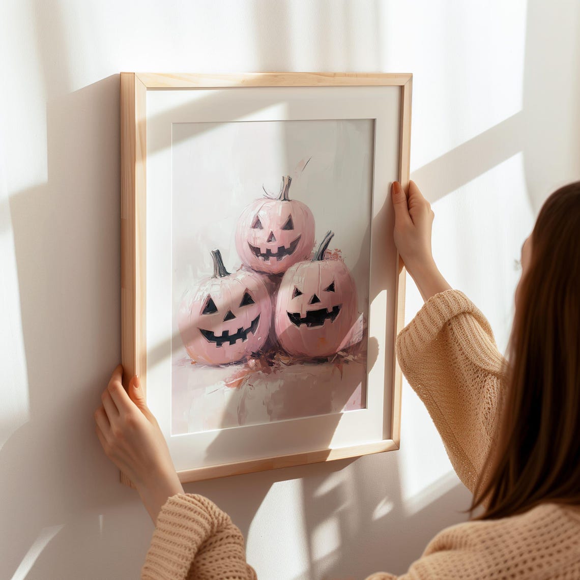 Cute Pink Jack O Lantern Pumpkins Pastel Halloween Painting Poster - Image 7