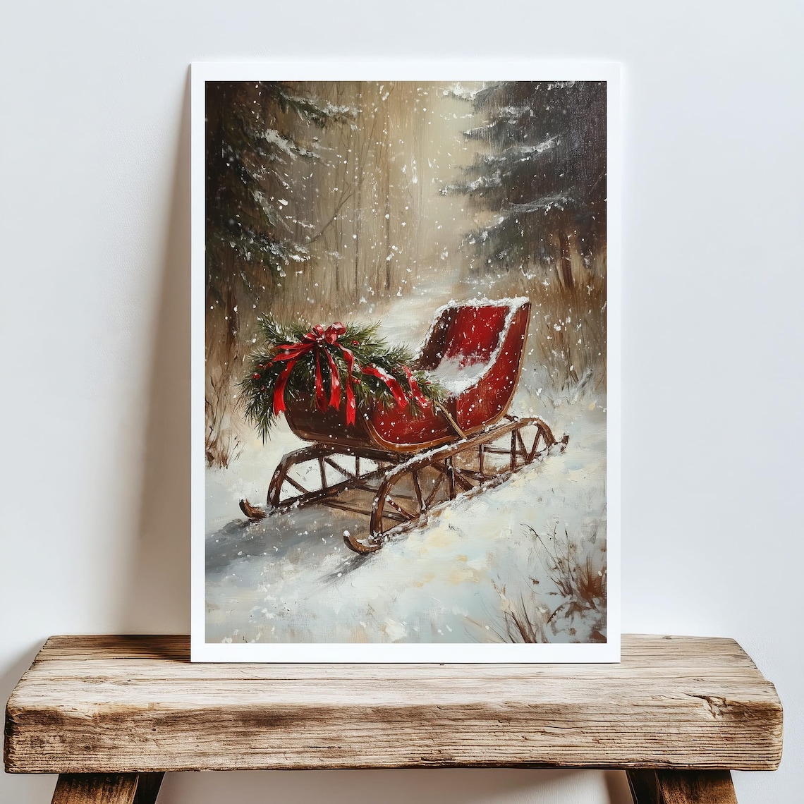 Vintage Winter Sleigh Christmas Wall Art, Rustic Holiday Decor - Image 4