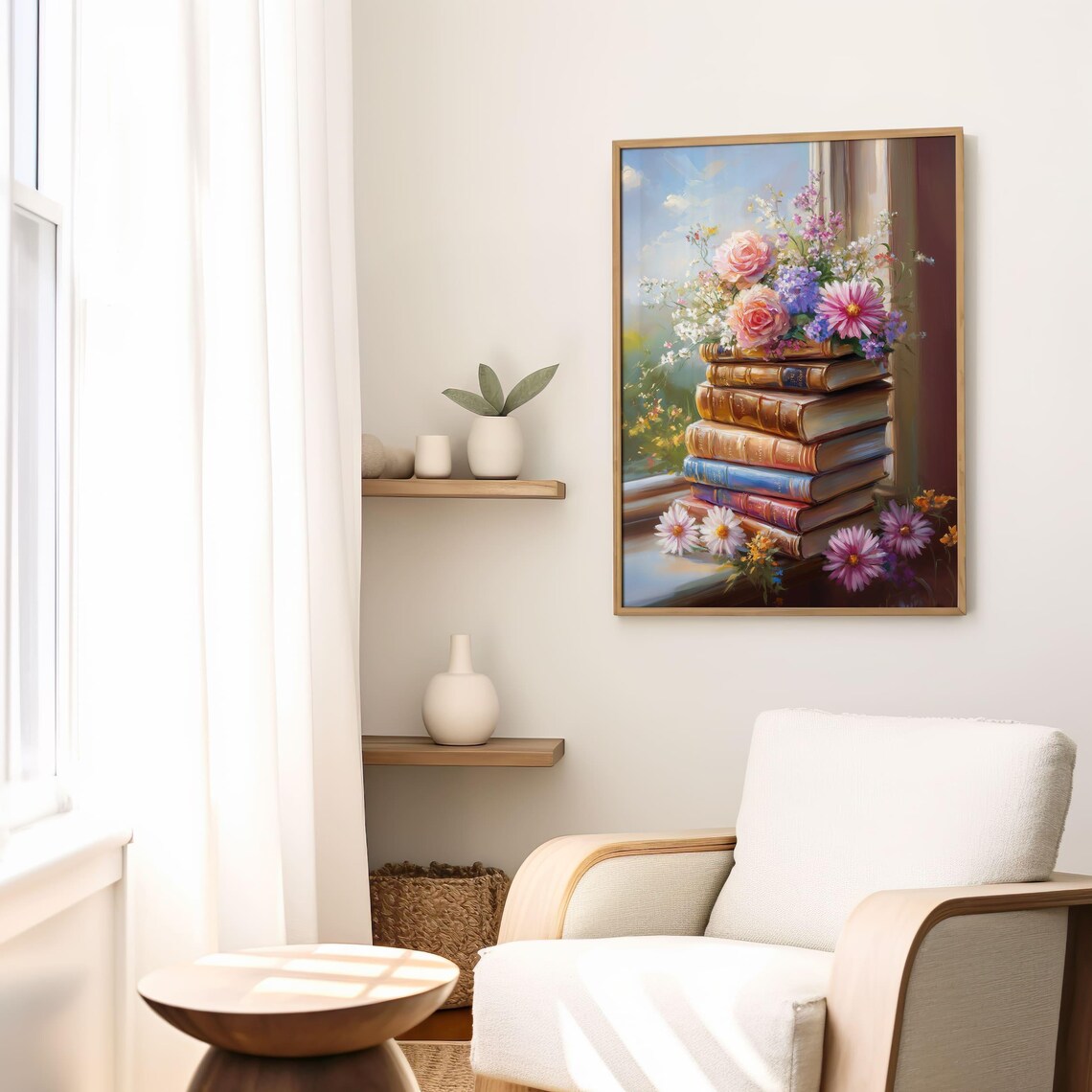 Vintage Floral Book Stack by Sunny Window Still Life Art Poster - Image 5
