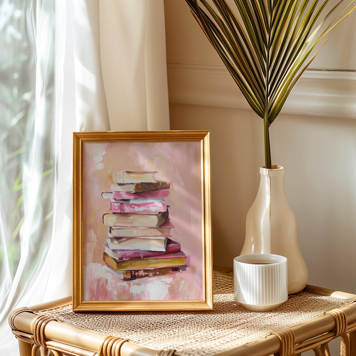 Pastel Book Stack Art Print, Reading Decor - Image 2