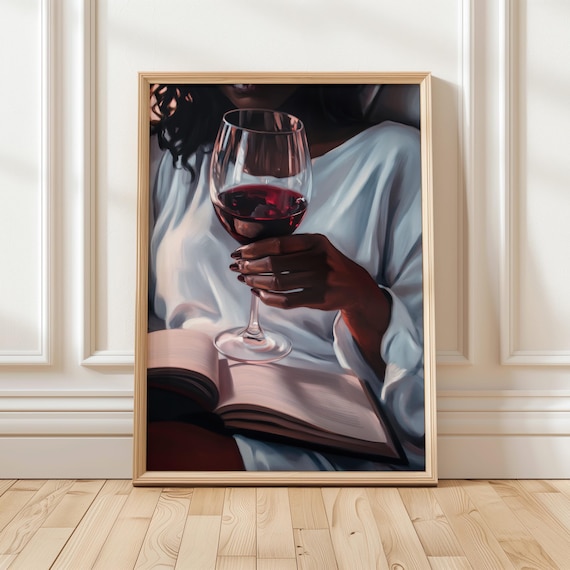 Woman Reading With Red Wine Bookish Evening Painting Gift Poster