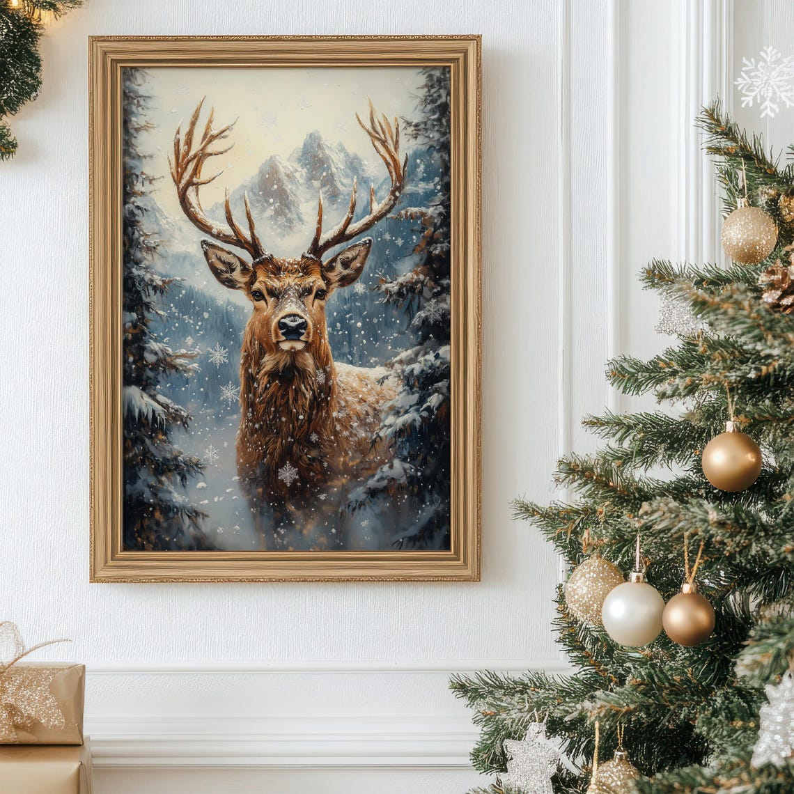 Majestic Stag In Snowy Forest Winter Wildlife Painting Poster - Image 7