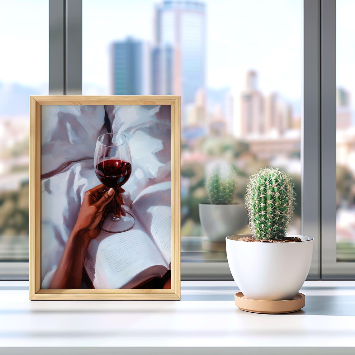 Red Wine Glass Over Open Book Cozy Book Lover Reading Poster - Image 3